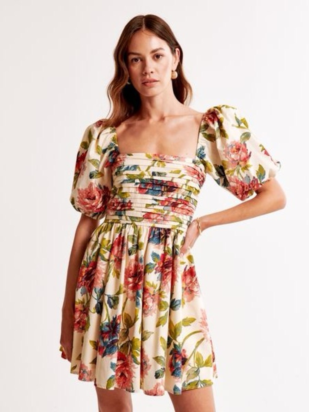 Abercrombie & Fitch Emerson Waisted Poplin Mini Dress Floral Puff-Sleeve XS